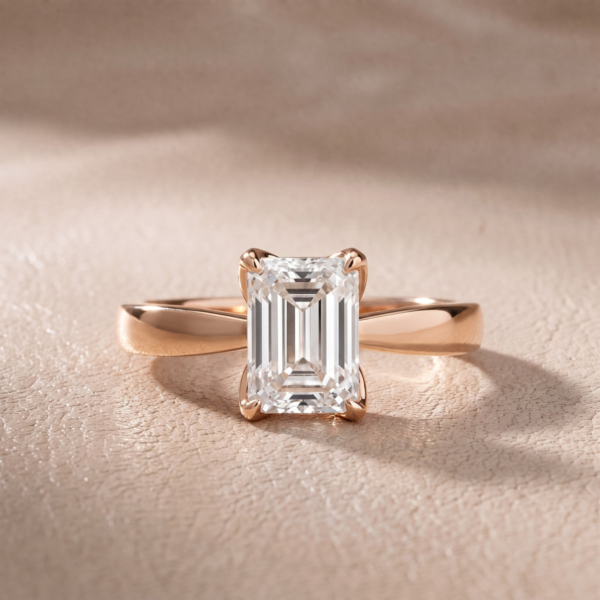 Lucia Solitaire Six-Prong Emerald Diamond Engagement Ring in Rose Gold - front.jpg