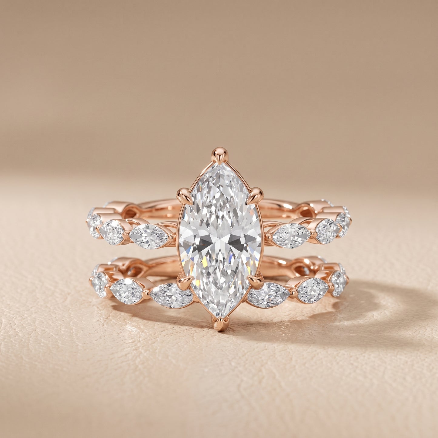 Elina Split Shank Marquise Accent Marquise Diamond Engagement Ring in Rose Gold - front.jpg
