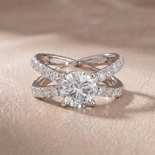 Ilaria Criss Cross Pavé Round Diamond Engagement Ring in Platinum - front.jpg