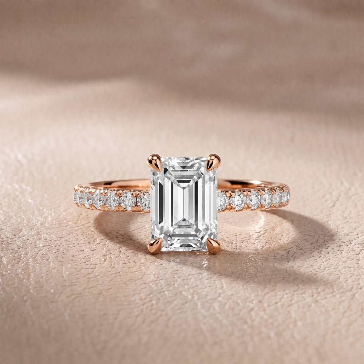 Maya Hidden Halo Pavé Emerald Diamond Engagement Ring in Rose Gold - front.jpg