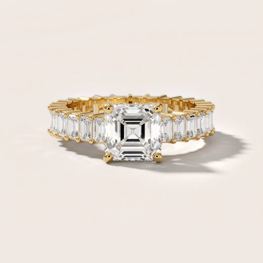 Mallory Shared Prong Asscher Diamond Engagement Ring in Yellow Gold