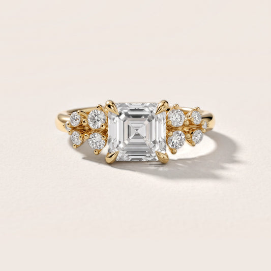 Mirabelle Cluster Asscher Diamond Engagement Ring in Yellow Gold