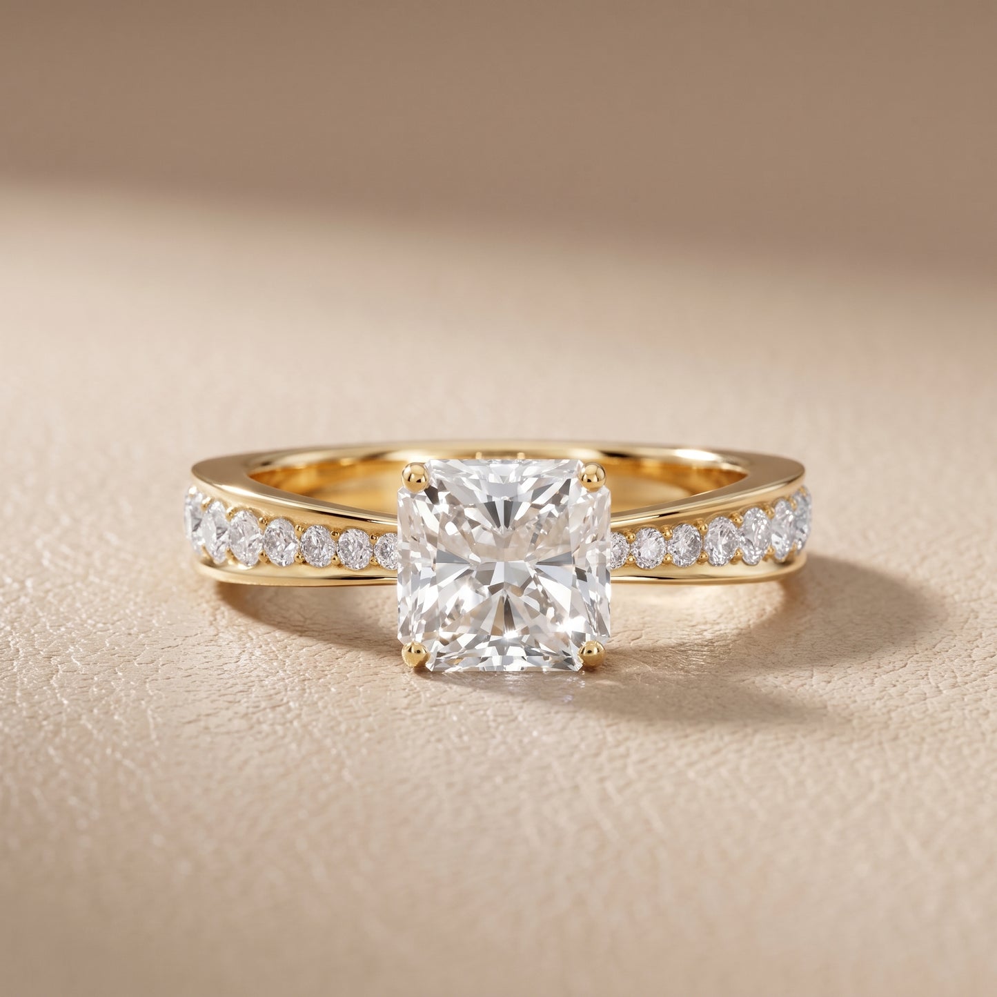 Rhea Sidestone Pavé Radiant Diamond Engagement Ring in Yellow Gold - front.jpg
