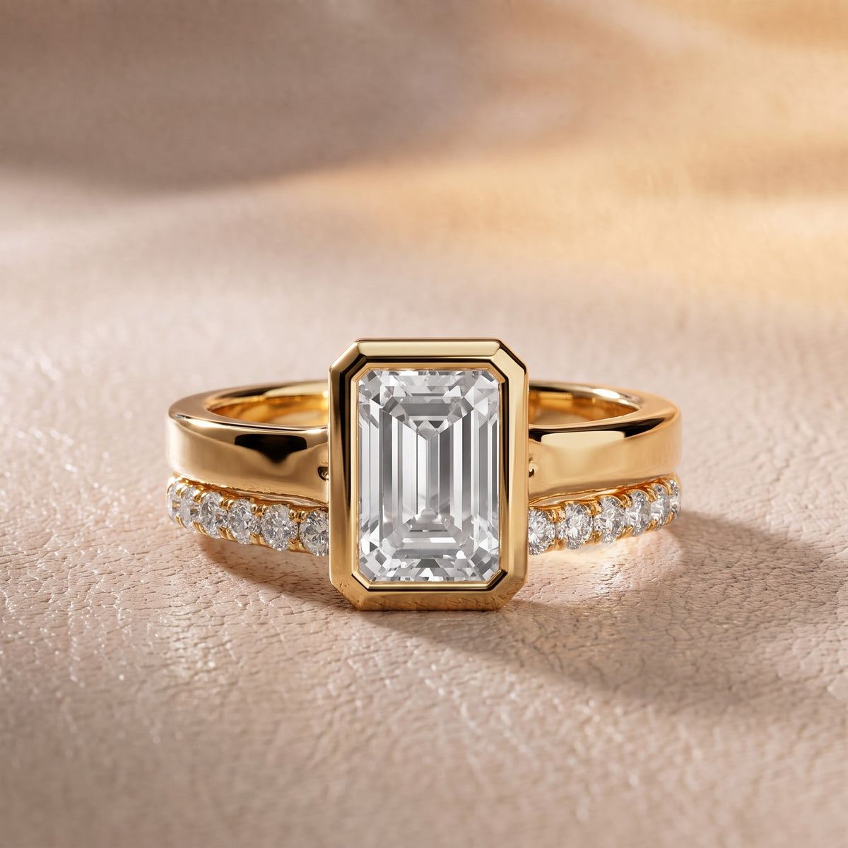 Ayla Bezel Bypass Emerald Diamond Engagement Ring in Yellow Gold - front.jpg