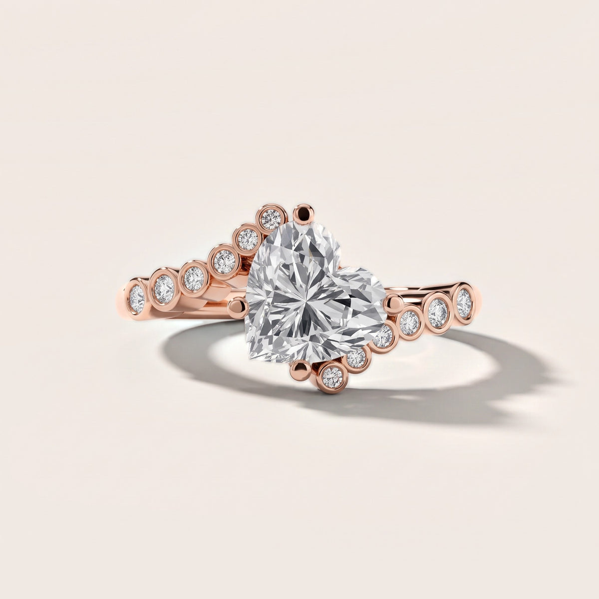 Chatham Bezel Bypass Heart Diamond Engagement Ring in Rose Gold - front.jpg