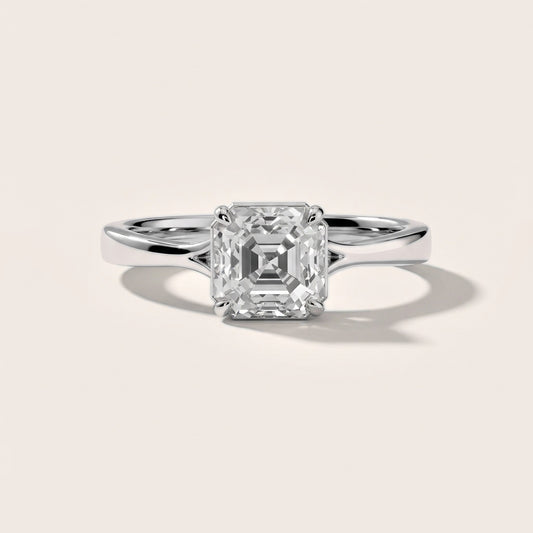 Evangeline Trellis Solitaire Asscher Diamond Engagement Ring in White Gold