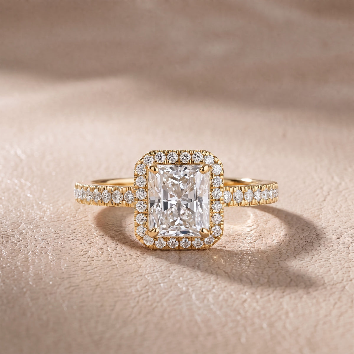 Rosemary Halo Pavé Radiant Diamond Engagement Ring in Yellow Gold - front.jpg