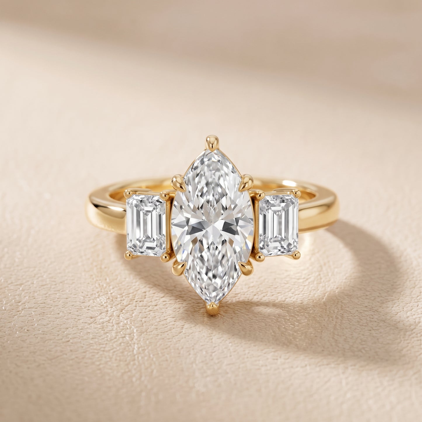 Zoe Three-Stone Marquise Diamond Ring in Yellow Gold - front.jpg