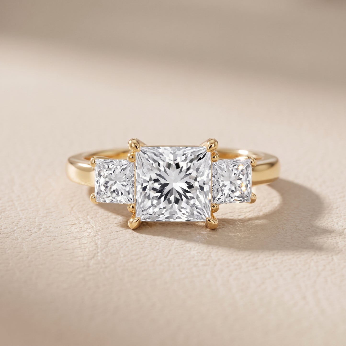 Sienna Three-Stone Princess Diamond Ring in Yellow Gold - front.jpg