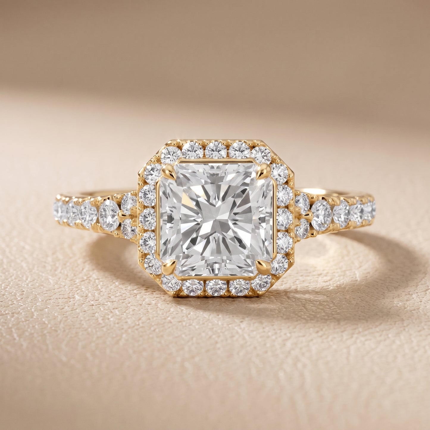 Bella Halo Pavé Radiant Diamond Engagement Ring in Yellow Gold - front.jpg