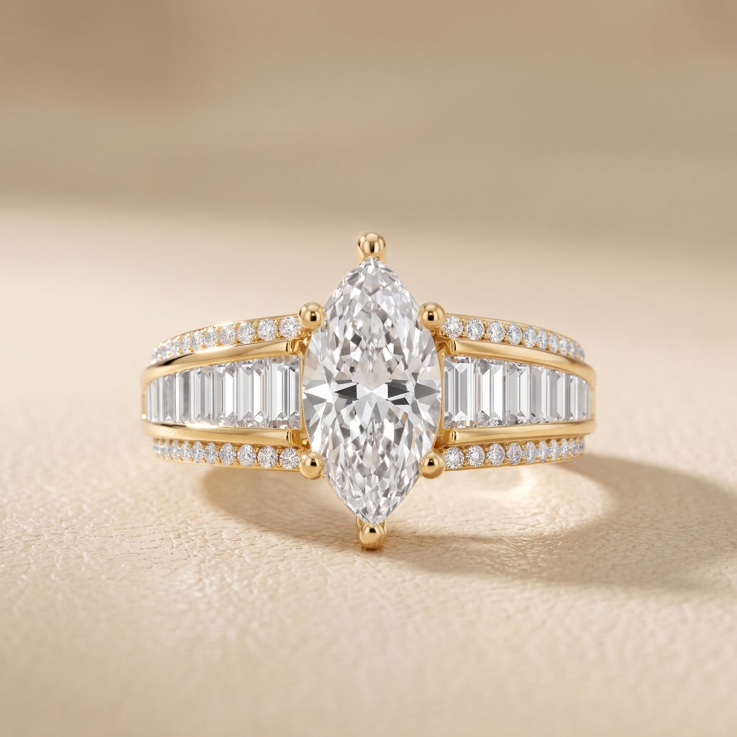 Halle Channel Set Baguette Accent Marquise Diamond Engagement Ring in Yellow Gold - front.jpg