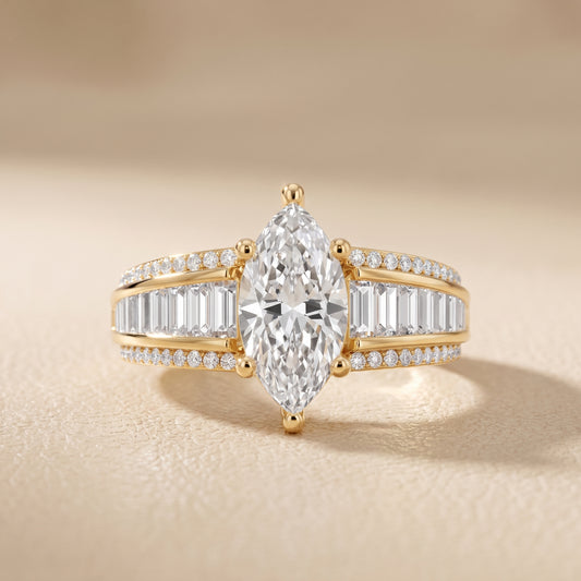 Halle Channel Set Baguette Accent Marquise Diamond Engagement Ring in Yellow Gold - front.jpg