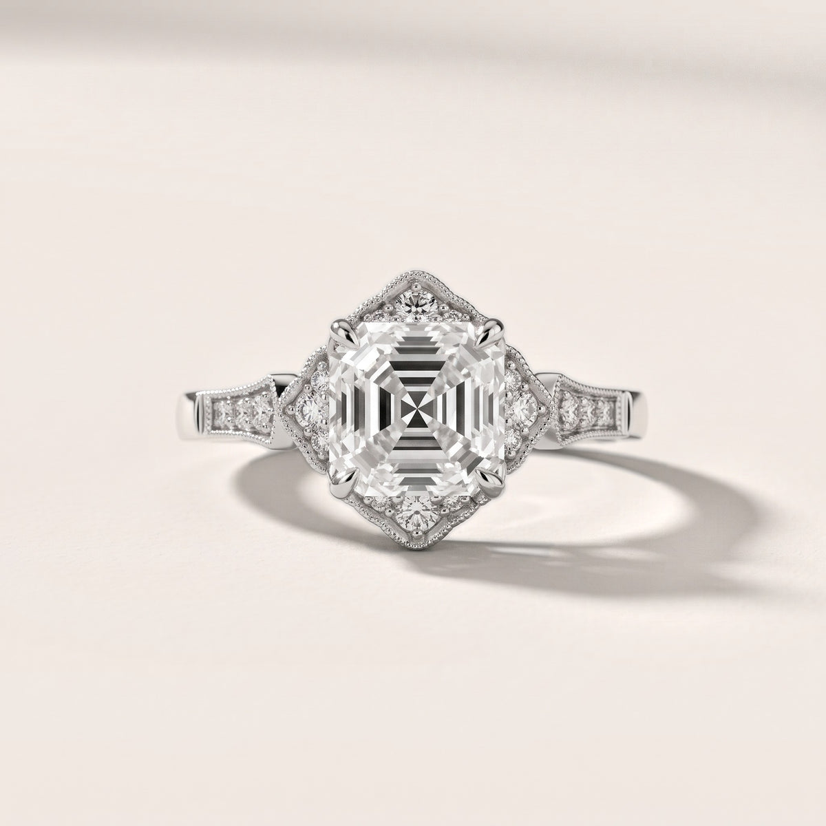 Esther Milgrain Halo Asscher Diamond Engagement Ring in Silver - front.jpg