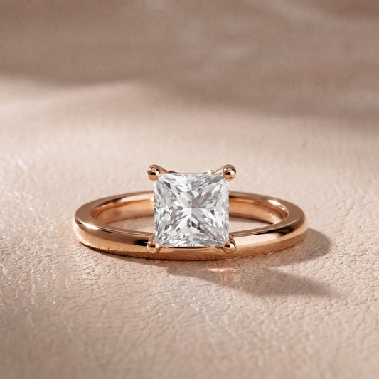 Maisie Four Prong Solitaire Princess Diamond Engagement Ring in Rose Gold - front.jpg