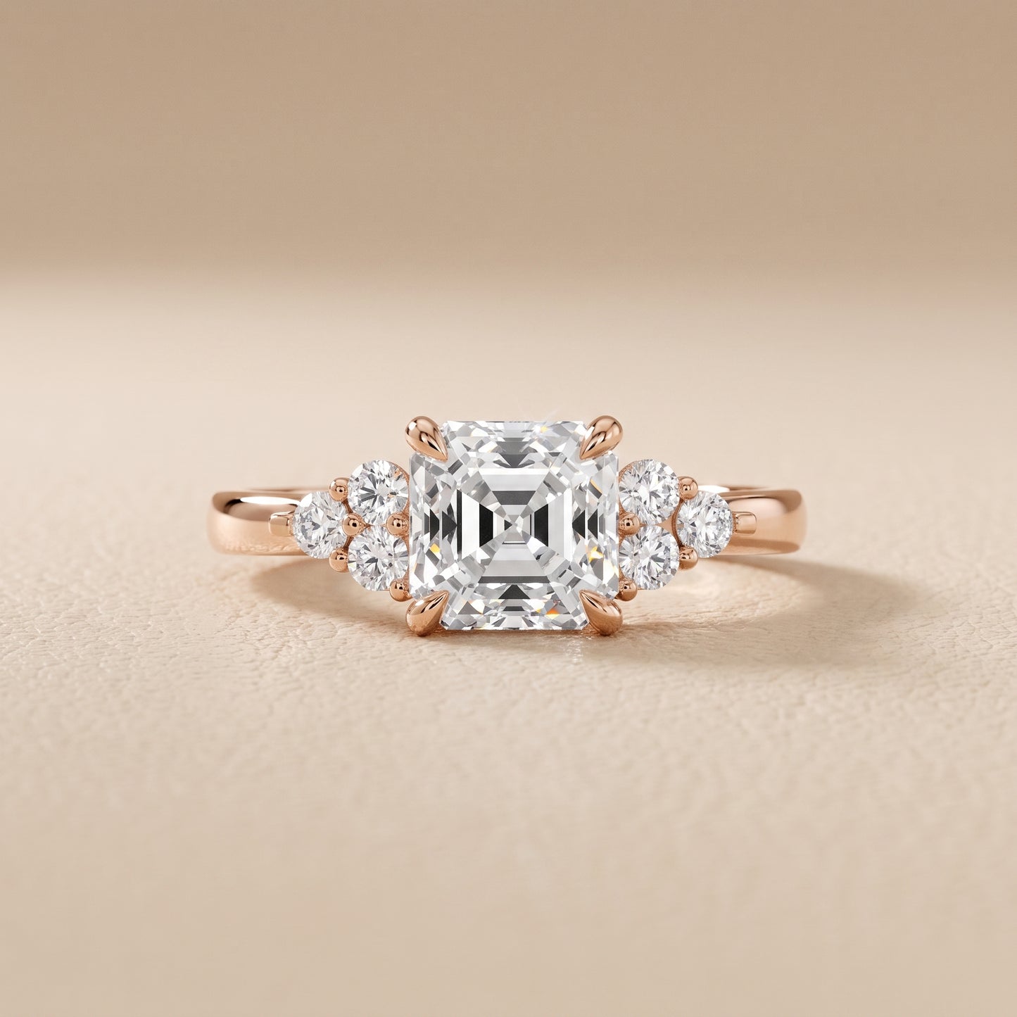 Anya Sidestone Cluster Asscher Diamond Ring in Rose Gold - front.jpg