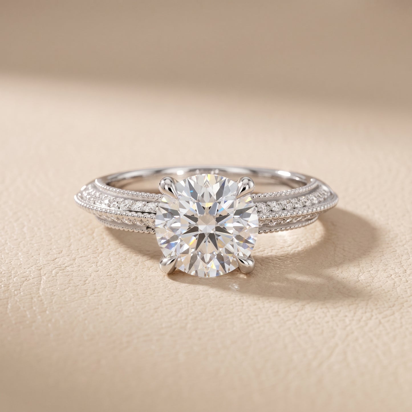 Indie Vintage Milgrain Round Diamond Engagement Ring in Silver - front.jpg