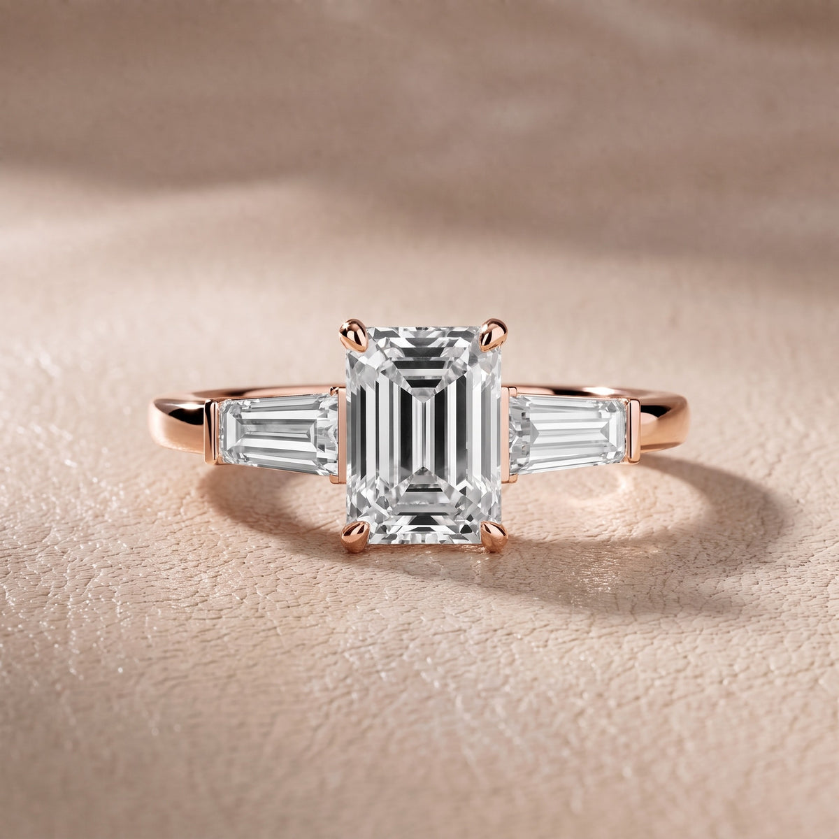 Eloise Tapered Baguette Emerald Diamond Engagement Ring in Rose Gold - front.jpg