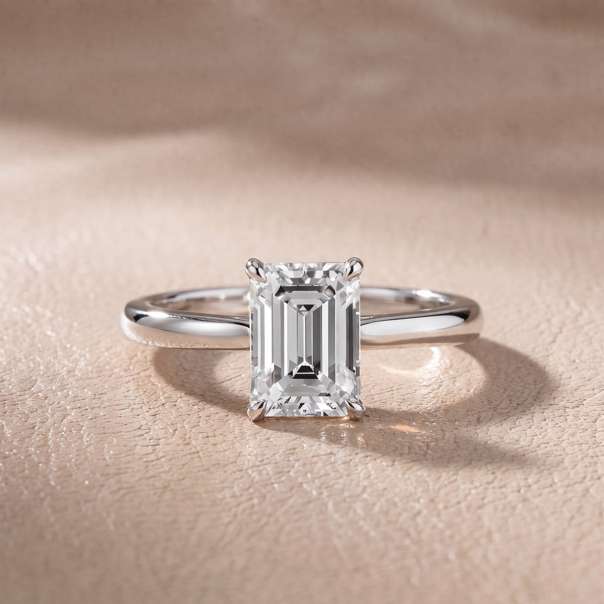 Kalia Knife Edge Solitaire Emerald Diamond Engagement Ring in White Gold - front.jpg