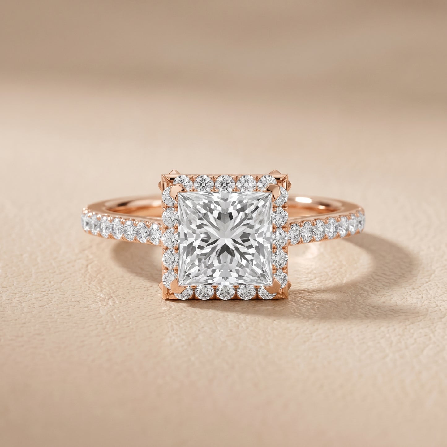 Alma Halo Pavé Princess Diamond Ring in Rose Gold - front.jpg