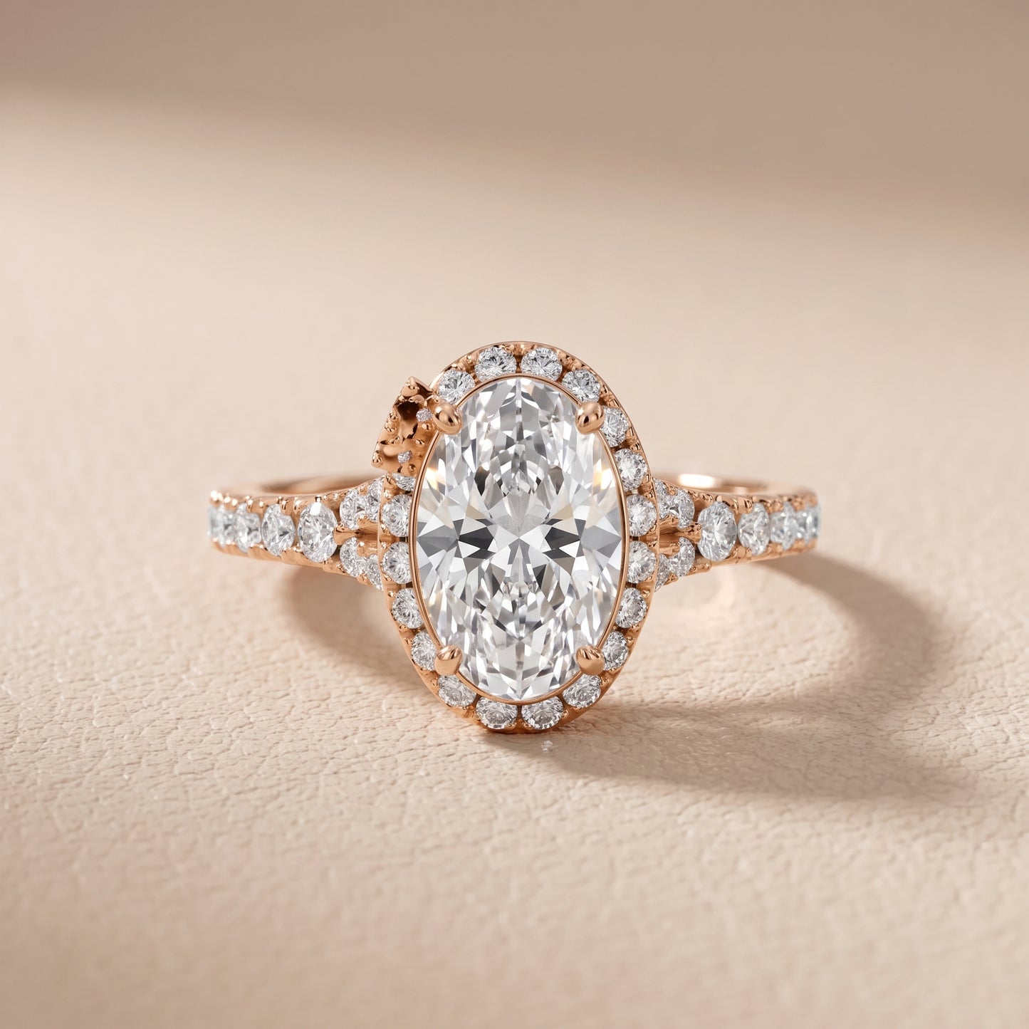 Bella Halo Pavé Oval Diamond Engagement Ring in Rose Gold - front.jpg