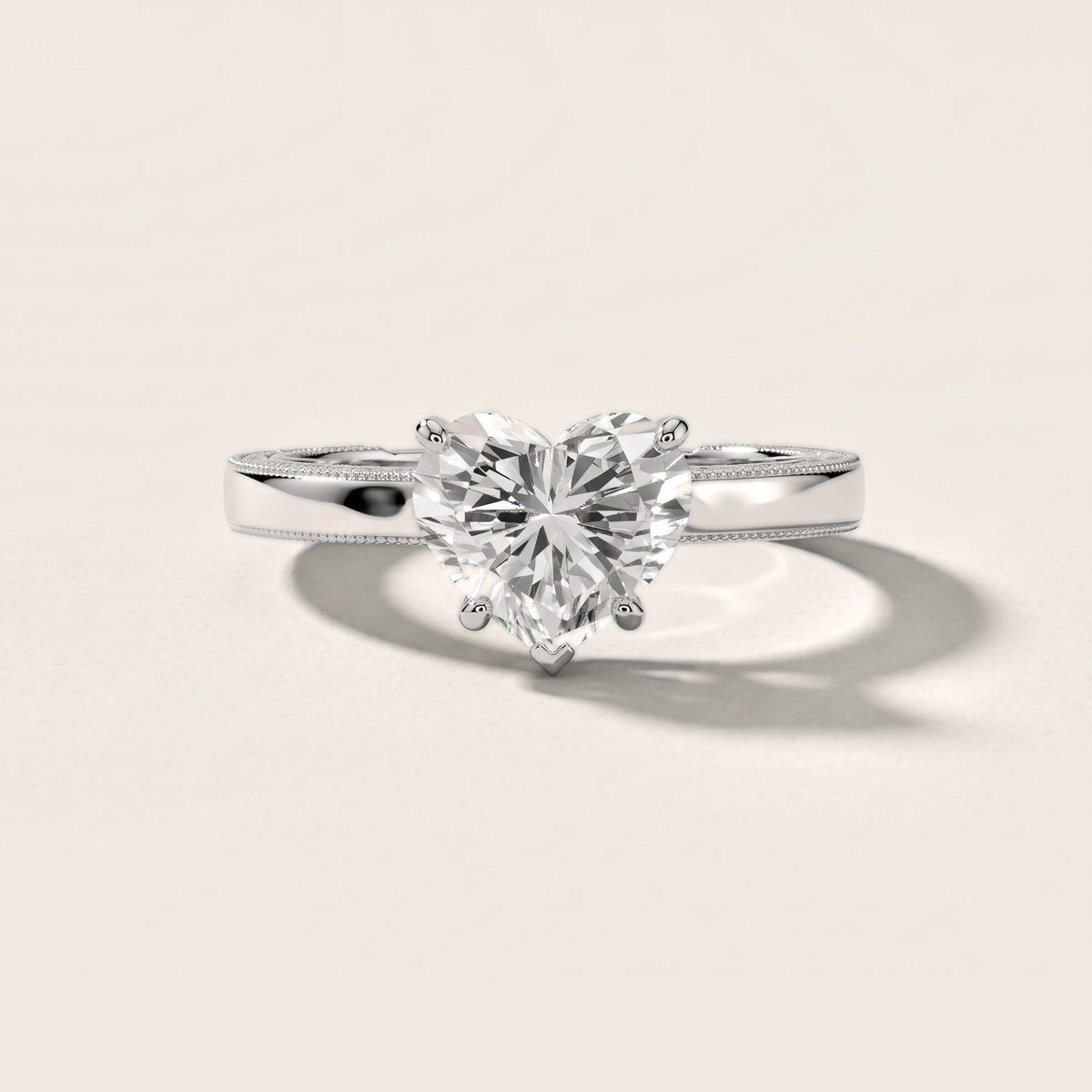 Kerry Engraved Solitaire Heart Diamond Engagement Ring in Silver - front.jpg