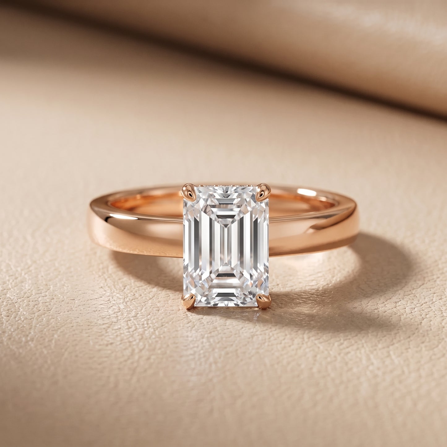 Lara Hidden Halo Emerald Diamond Engagement Ring in Rose Gold - front.jpg