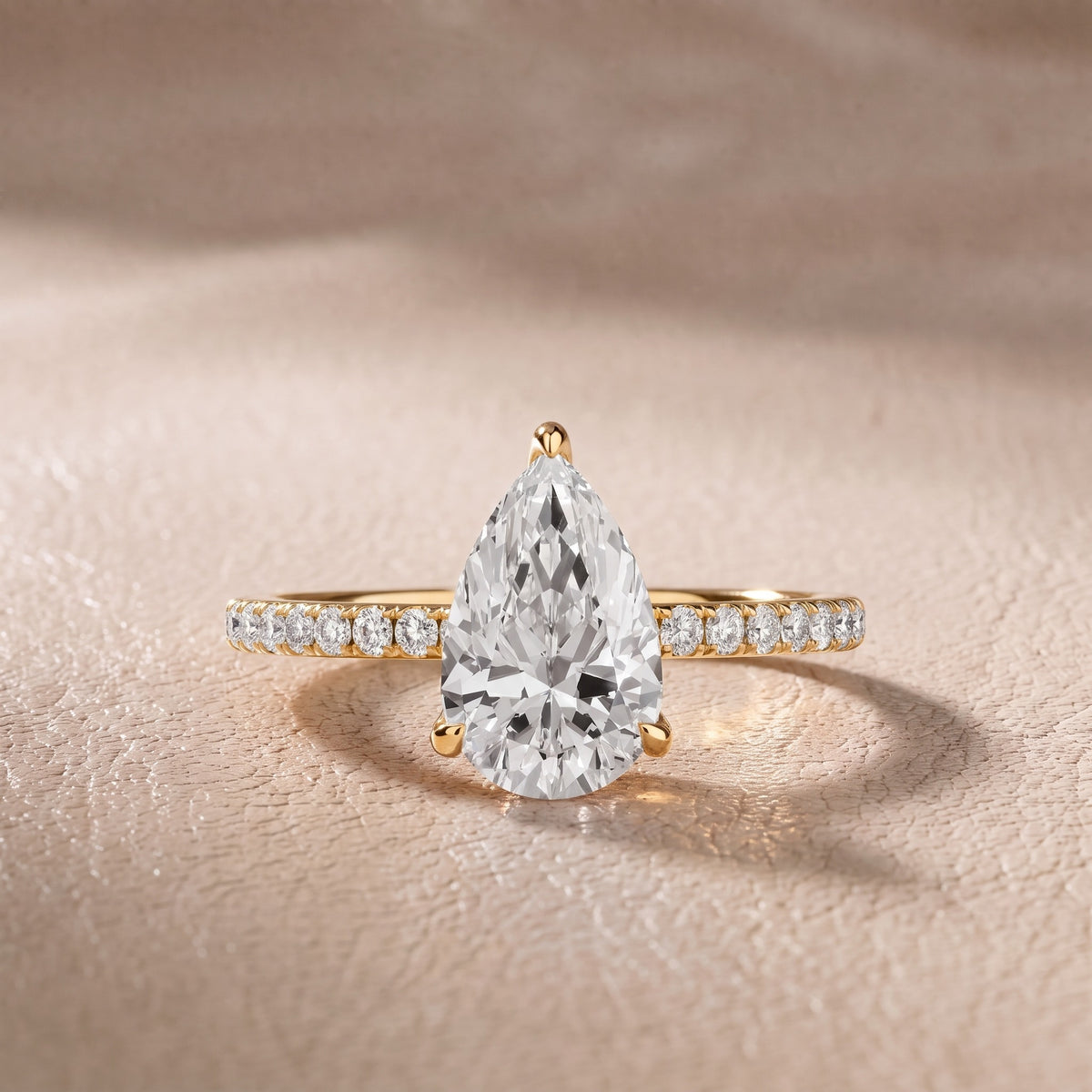 Olivia Solitaire Pavé Pear Diamond Engagement Ring in Yellow Gold - front.jpg