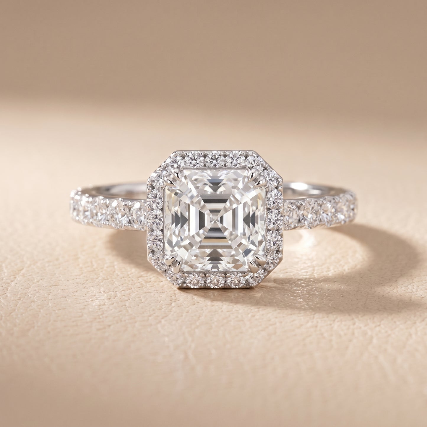 Chloe Halo Pavé Asscher Diamond Ring in White Gold - front.jpg