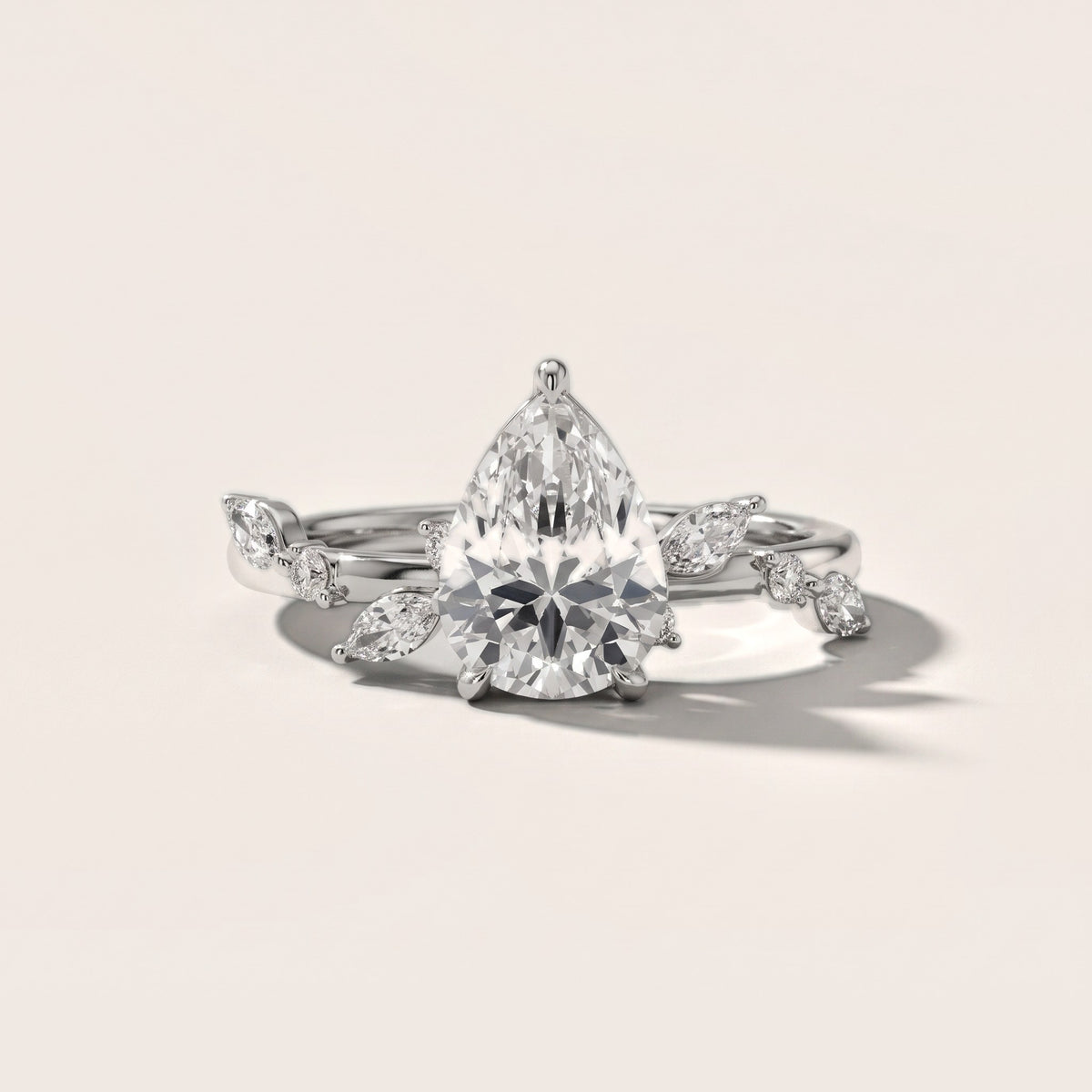 Vivian Leaf Pear Diamond Engagement Ring in Silver - front.jpg