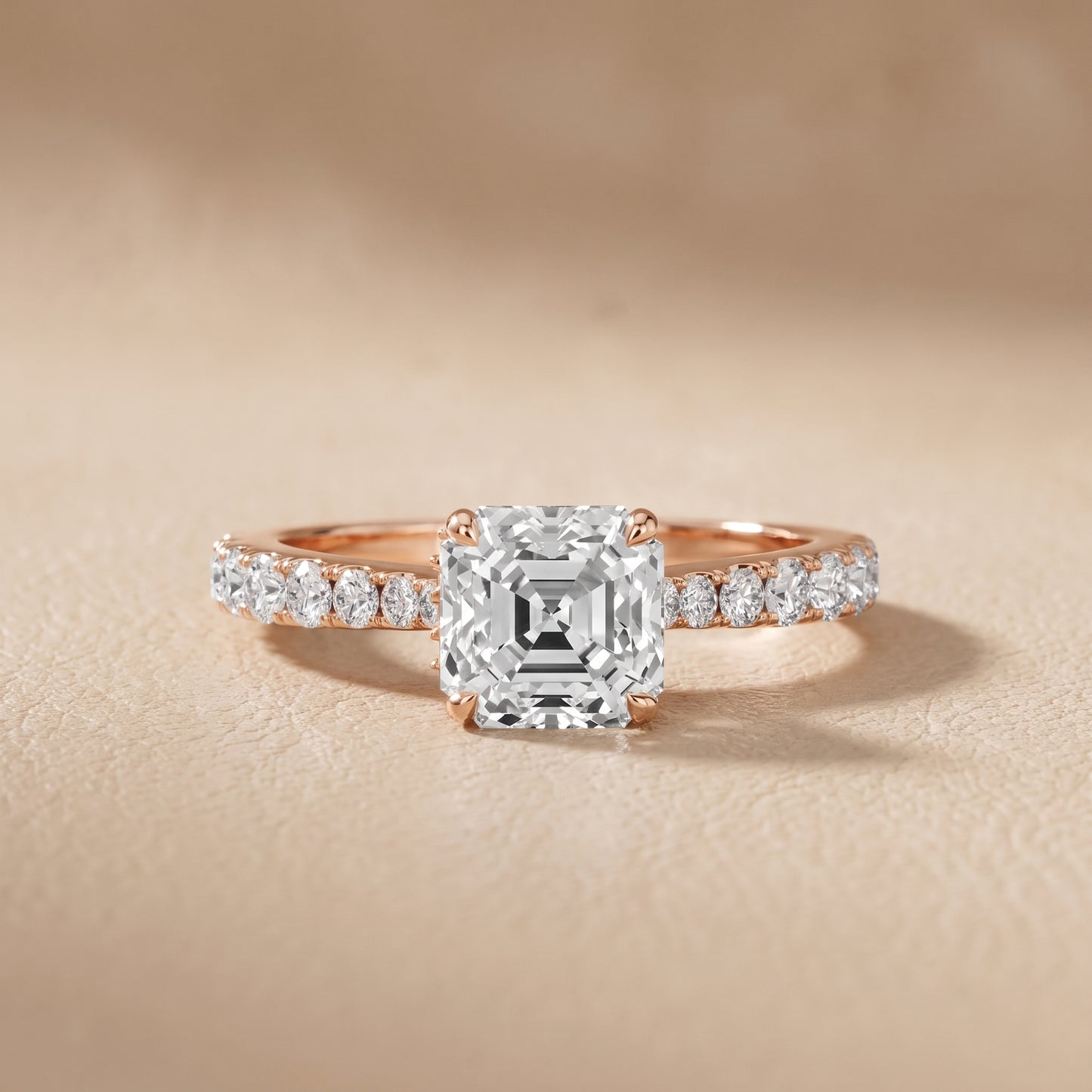 Gia Hidden Halo Pavé Asscher Diamond Ring in Rose Gold - front.jpg