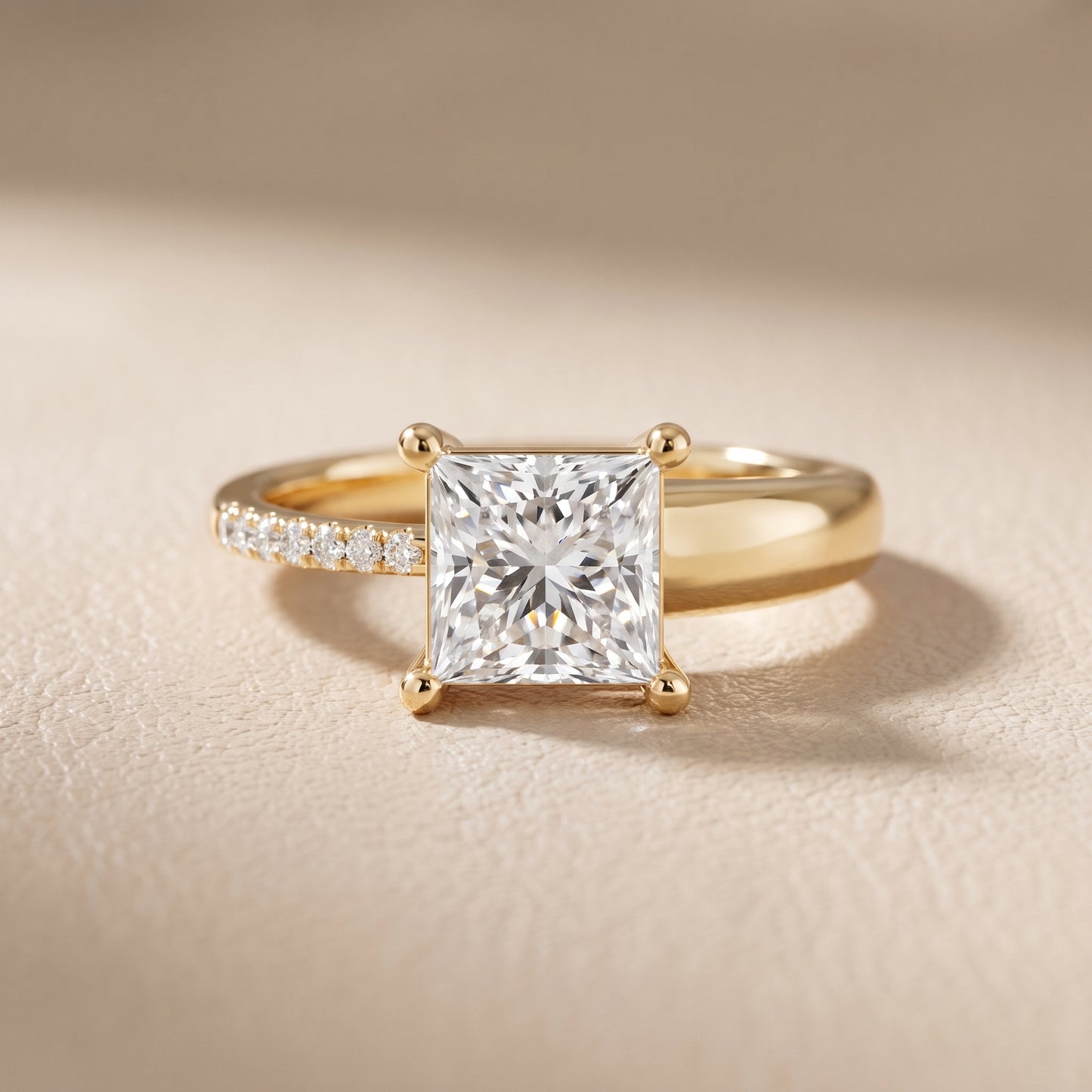 Rosie Solitaire Basket Princess Diamond Engagement Ring in Yellow Gold - front.jpg