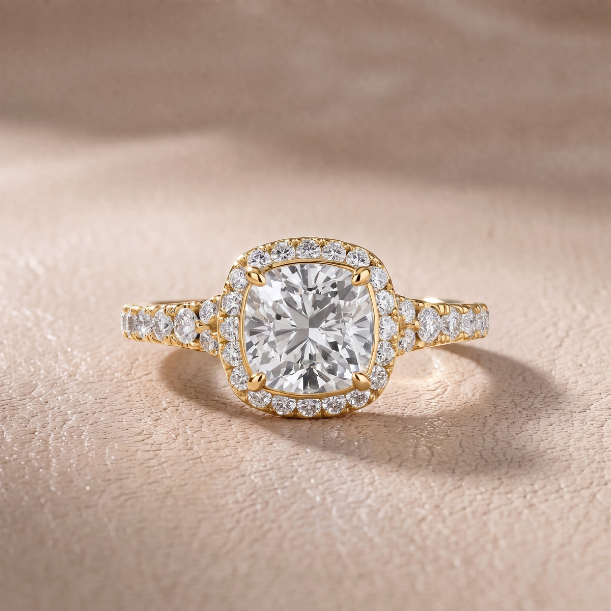 Bella Halo Pavé Cushion Diamond Engagement Ring in Yellow Gold - front.jpg