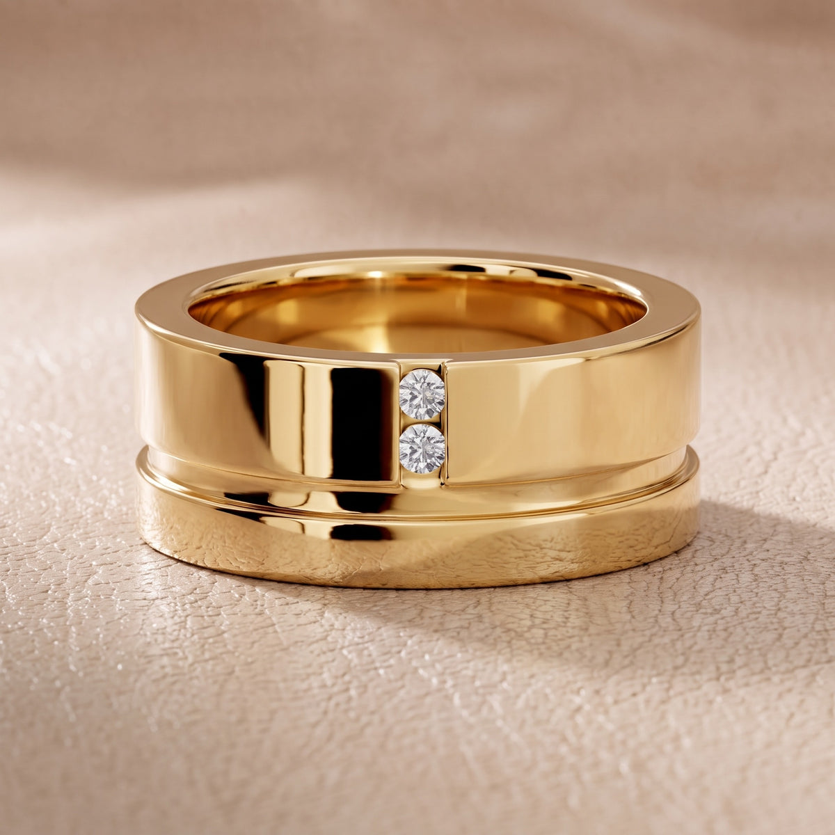Daisy Flat Grooved Round Diamond Wedding Band in Yellow Gold - front.jpg