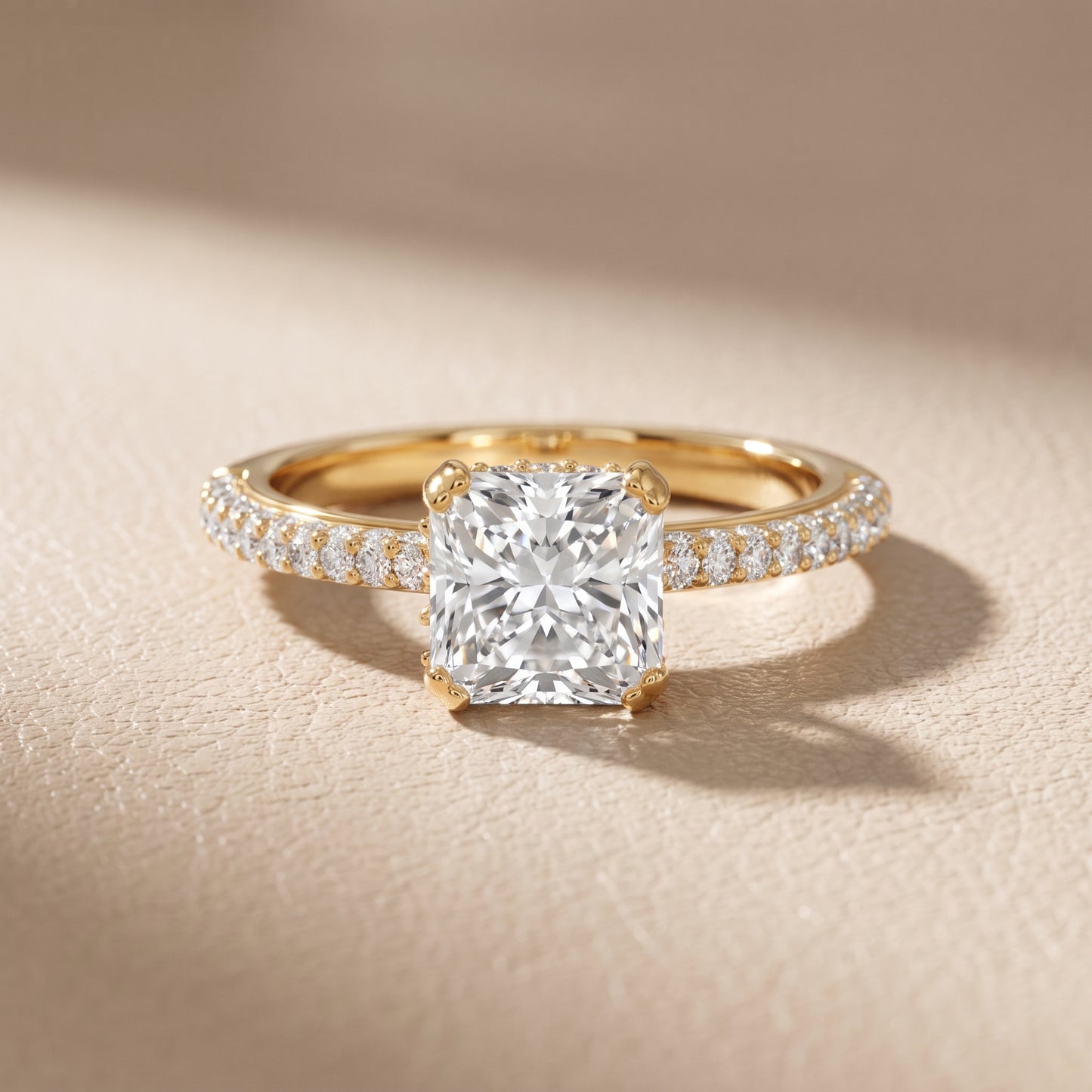 Violet Hidden Halo Pavé Radiant Diamond Ring in Yellow Gold - front.jpg