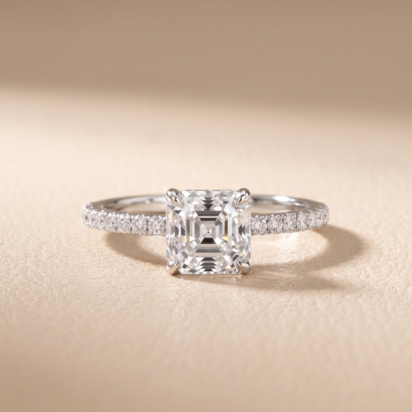 Ione Solitaire Pavé Asscher Diamond Engagement Ring in Silver - front.jpg