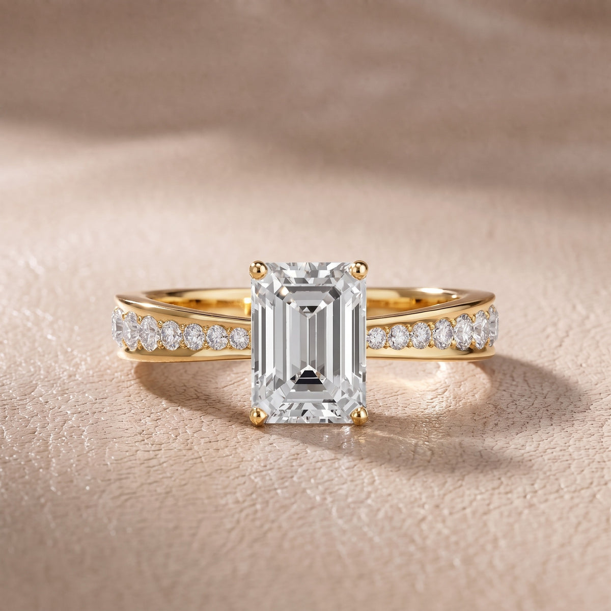 Rhea Sidestone Pavé Emerald Diamond Engagement Ring in Yellow Gold - front.jpg