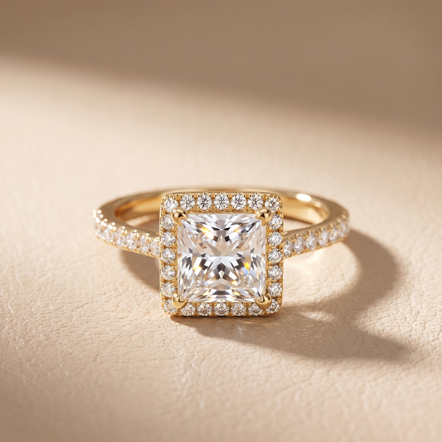 Amara Halo Claw Prong Princess Diamond Ring in Yellow Gold - front.jpg