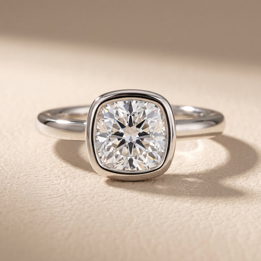 Maeve Bezel Solitaire Cushion Diamond Ring in White Gold - front.jpg