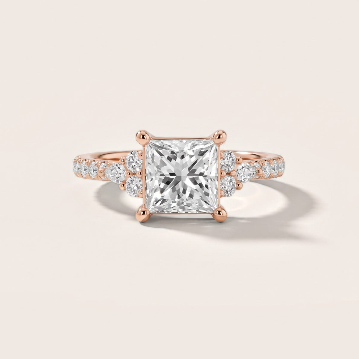Alta Pavé Cluster Princess Diamond Engagement Ring in Rose Gold - front.jpg