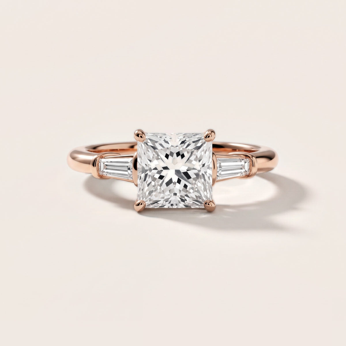 Abby Baguette Three-Stone Princess Diamond Engagement Ring in Rose Gold - front.jpg
