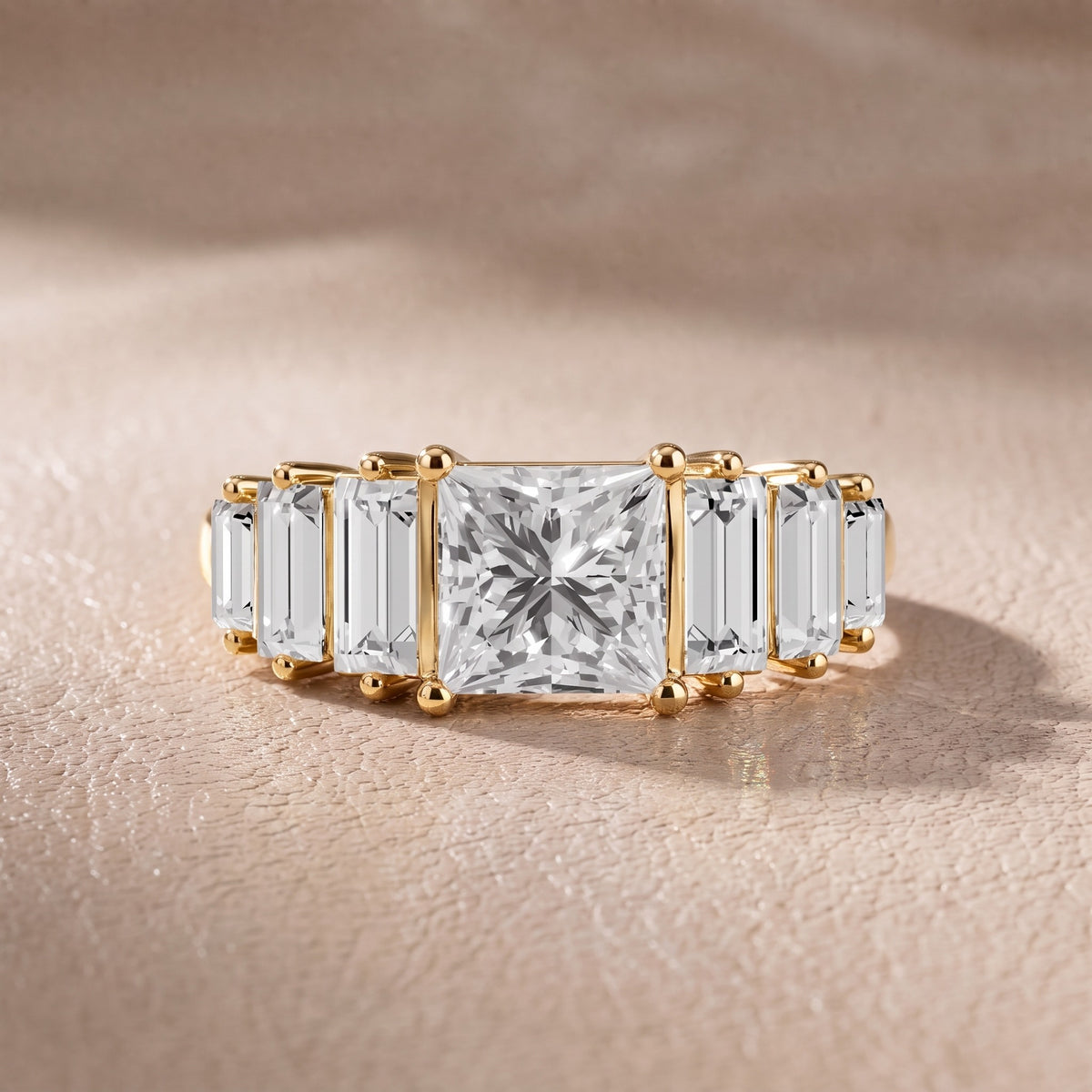 Mara Sidestone Baguette Accent Princess Diamond Engagement Ring in Yellow Gold - front.jpg
