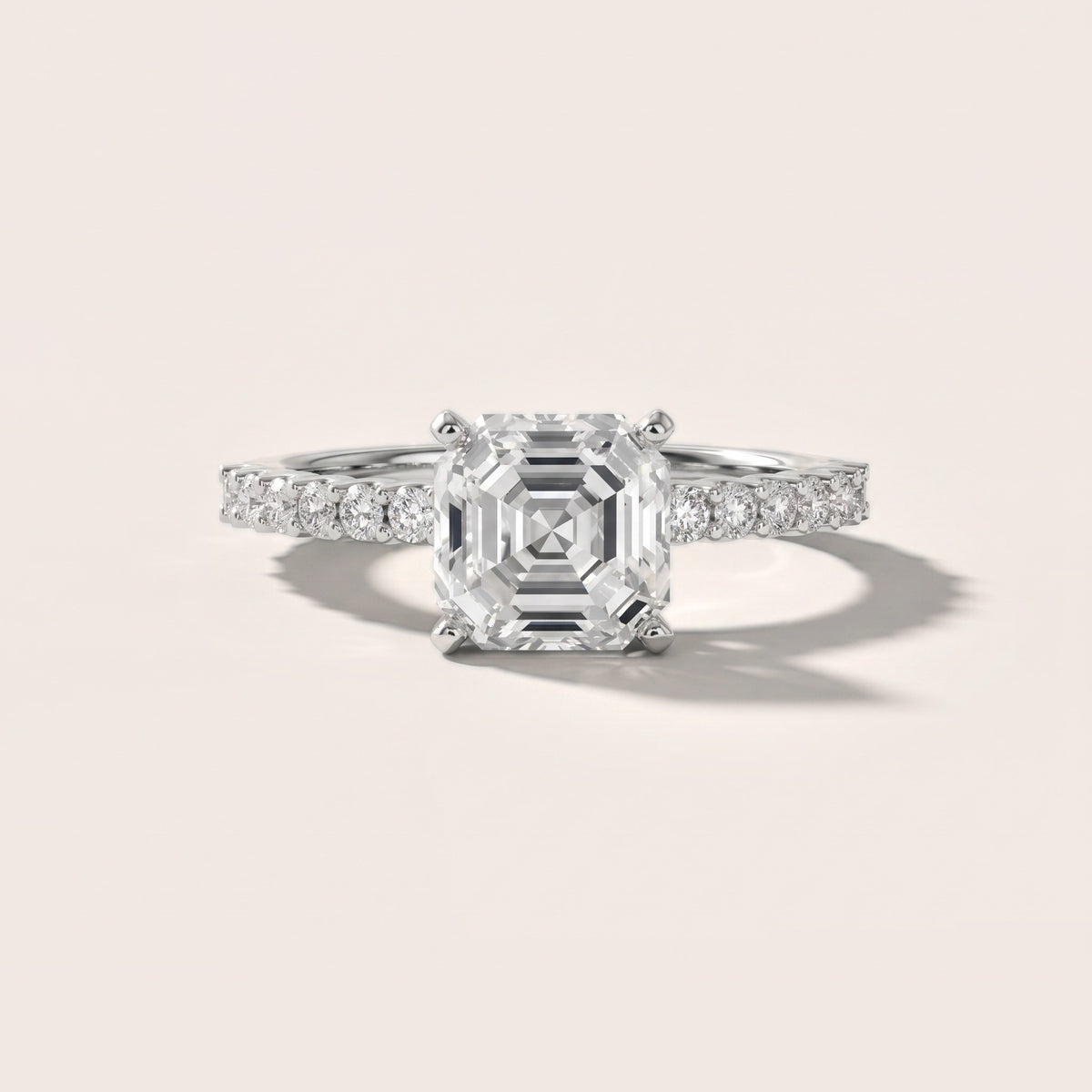 Leandra Scalloped Pavé Asscher Diamond Engagement Ring in White Gold - front.jpg