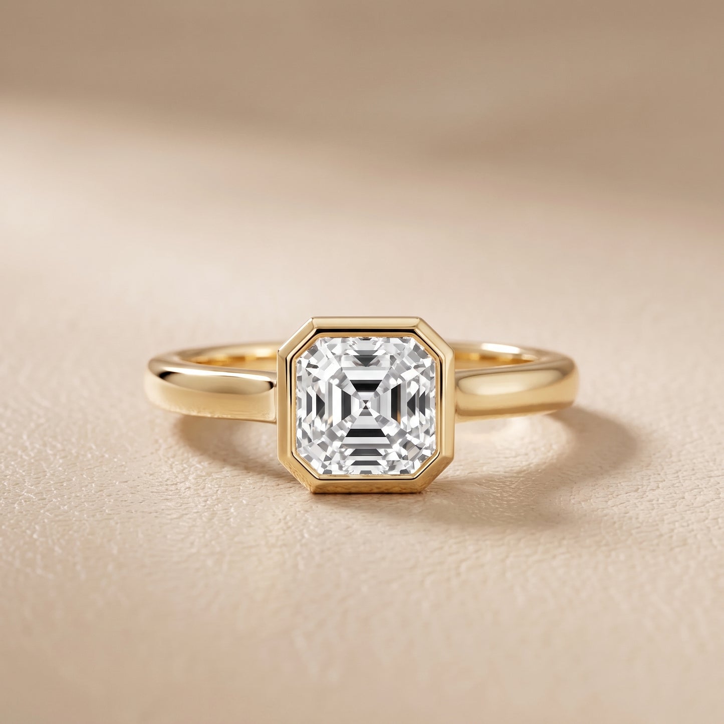 Jolie Bezel Solitaire Asscher Diamond Engagement Ring in Yellow Gold - front.jpg
