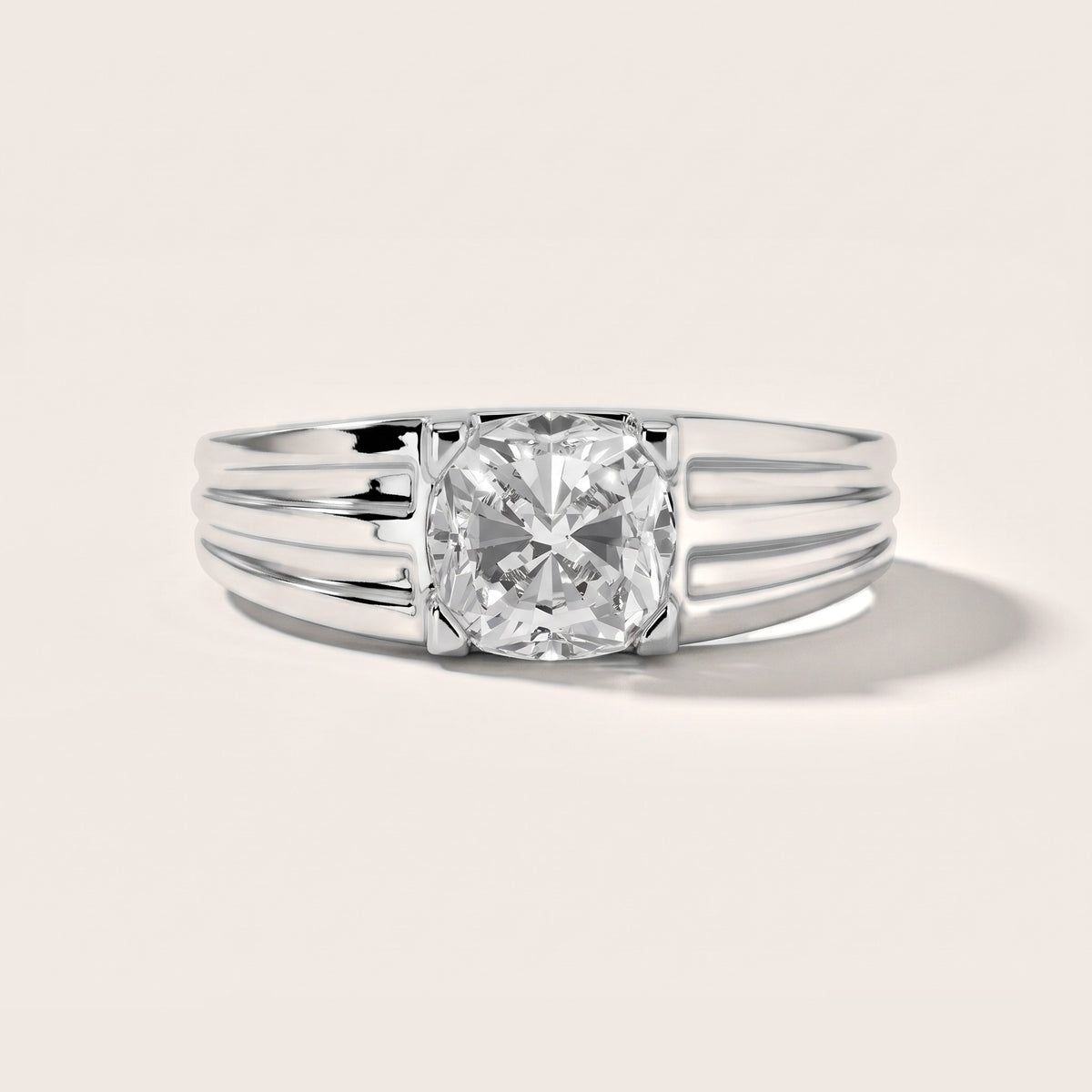 Elko Grooved Solitaire Cushion Diamond Engagement Ring in Platinum - front.jpg