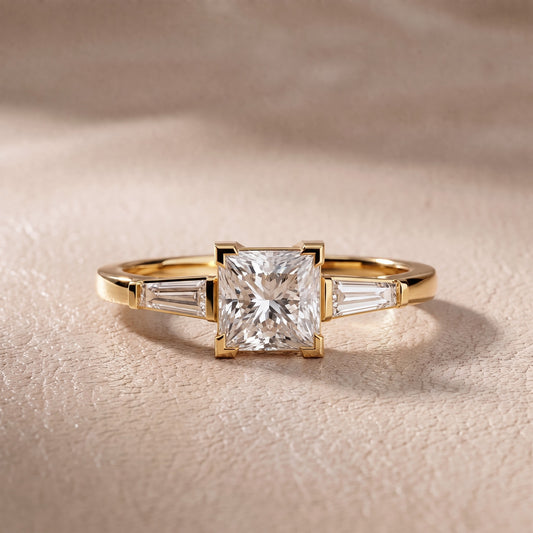 Winnie Three-Stone Princess Diamond Engagement Ring in Yellow Gold - front.jpg