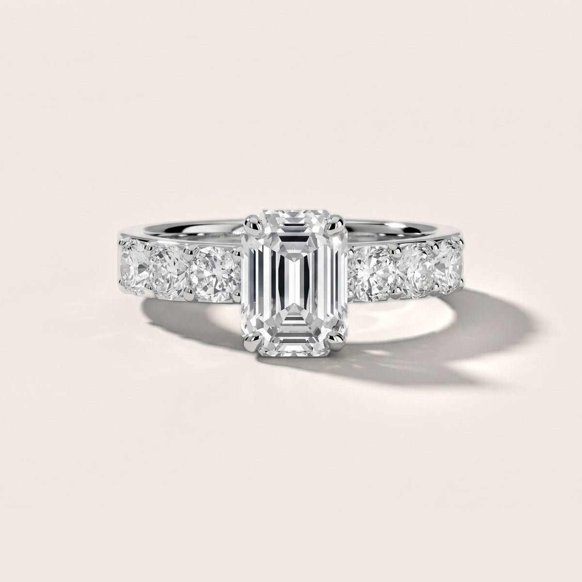 Maude Wide Band Pavé Emerald Diamond Engagement Ring in Silver - front.jpg