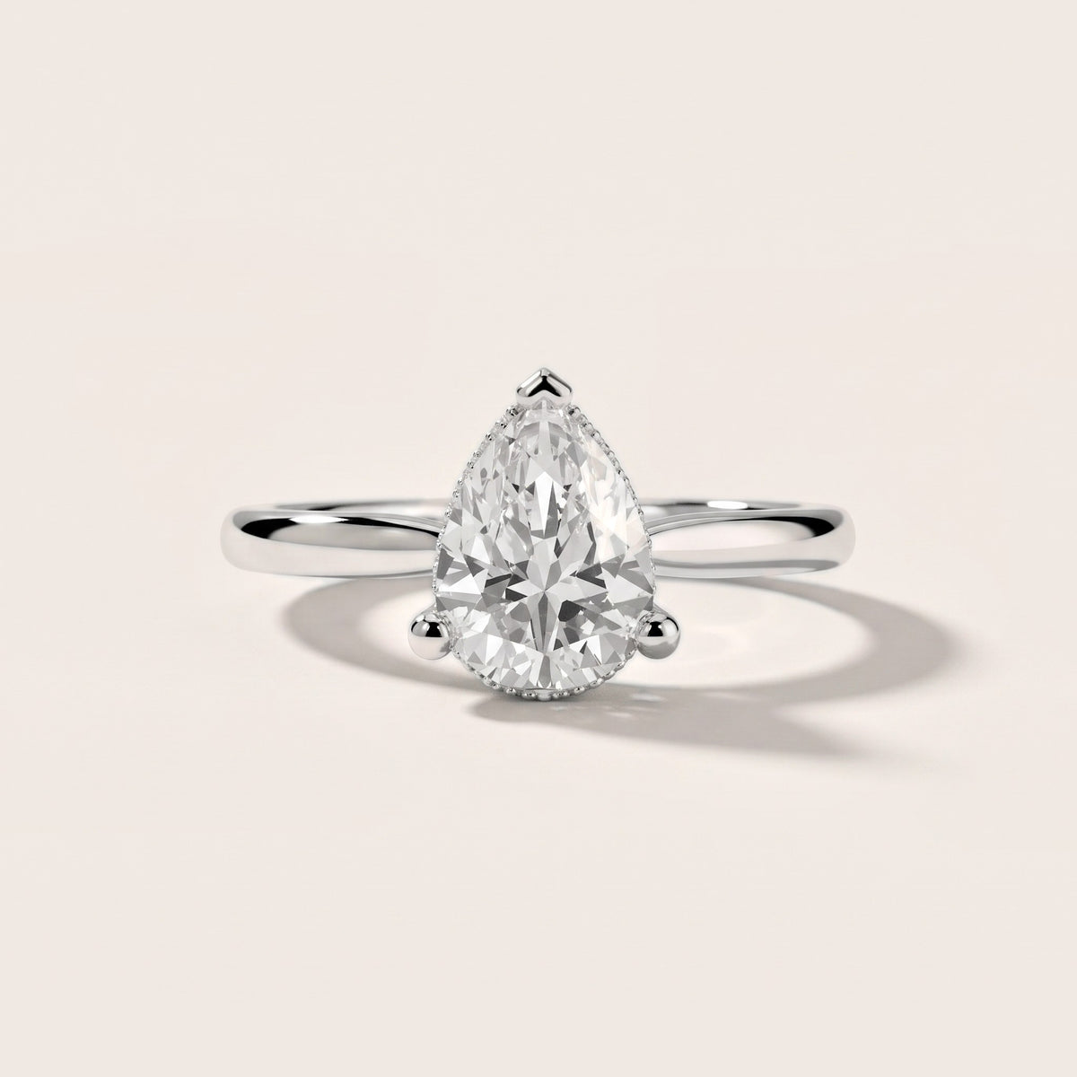 Hyacinth Hidden Halo Cathedral Pear Diamond Engagement Ring in Silver - front.jpg
