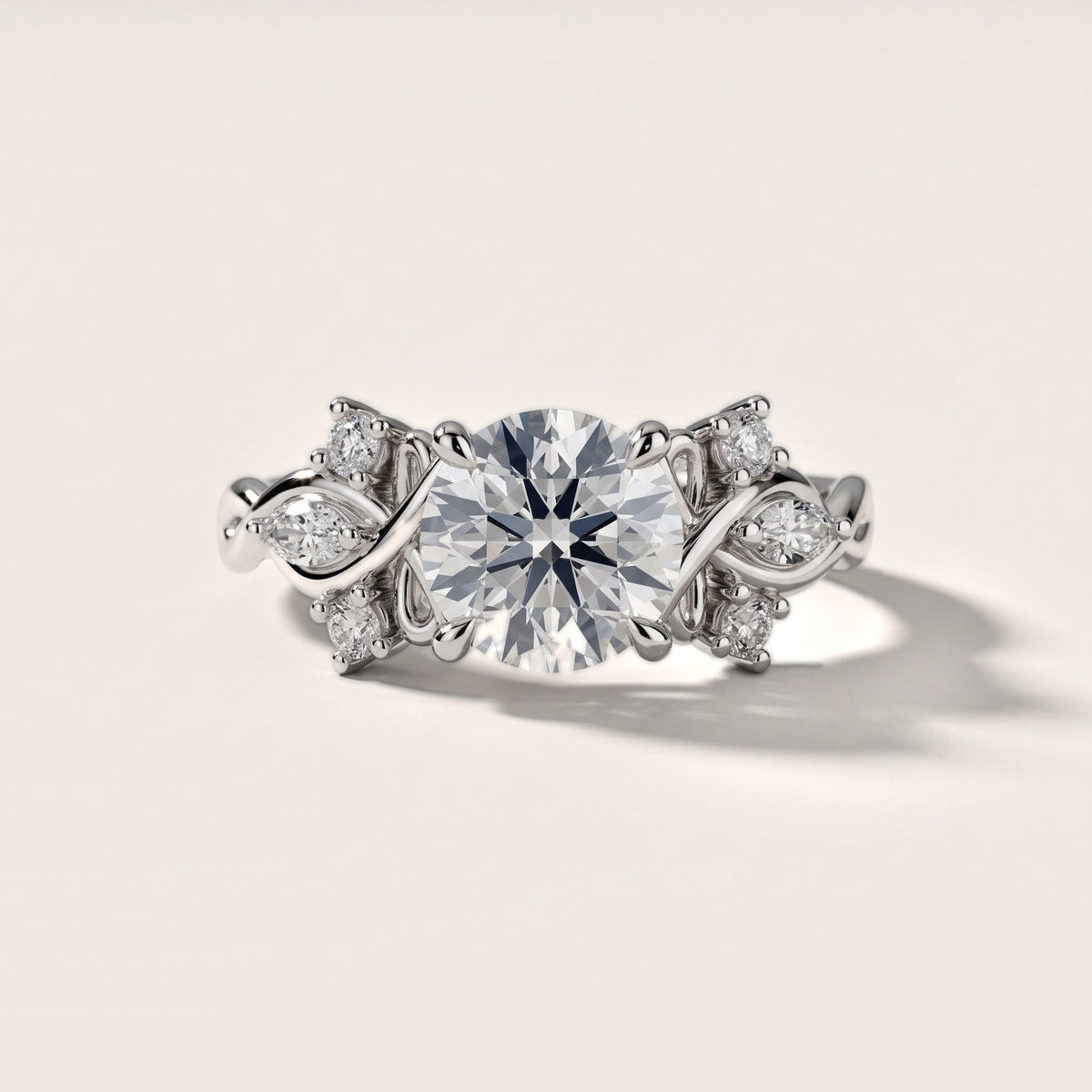 Auburn Vine Cluster Round Diamond Engagement Ring in White Gold - front.jpg
