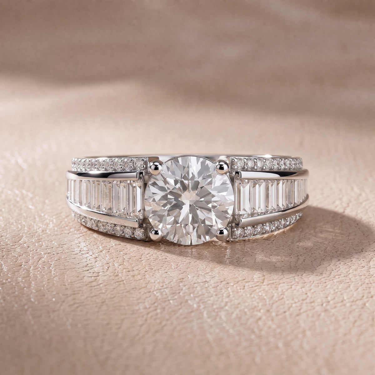 Tara Channel Set Baguette Accent Round Diamond Engagement Ring in Platinum - front.jpg