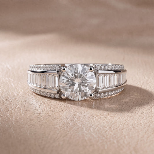 Tara Channel Set Baguette Accent Round Diamond Engagement Ring in Platinum - front.jpg